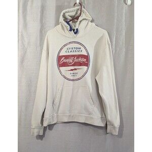 Barrett Jackson Auction Women XL Mel Hoodie Cream w Red/Blue Graphics Drawstring